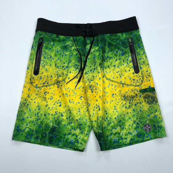 Pelagic Other - Pelagic Hydro-Lite Pro Board Shorts Mens 34 Green Yellow Dorado Fishing 10989-00
